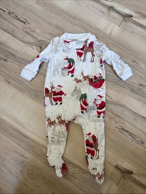 Pottery Barn Kids White Santa & Reindeer Footed One-Piece